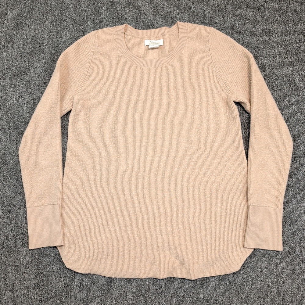Natural‎ Reflections Minimalist Ribbed Crewneck Sweater M Peach Pink Curved Hem